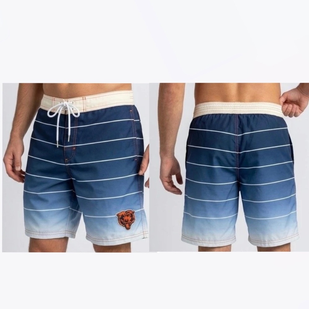 Chicago Bears NFL Mens Board Shorts Blue Gradient Striped Swim Trunks XL